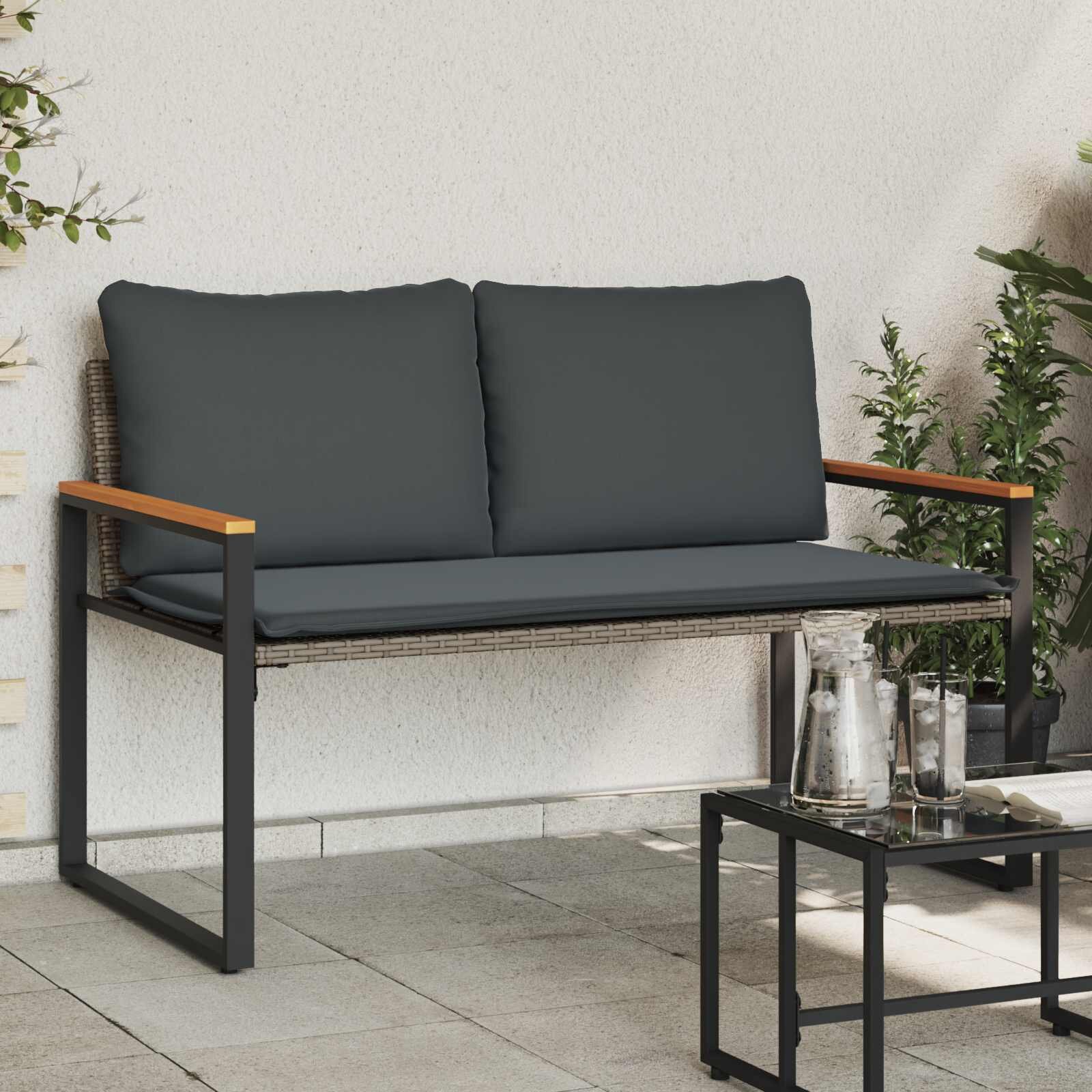 vidaXL Пейка с възглавница Сив и тъмен сив 115 x 65 x 72 см Ратан
