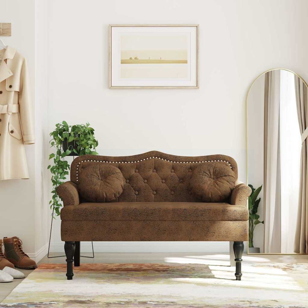 vidaXL Пейка с възглавници кафява 1205x65x75 см изкуствена велур