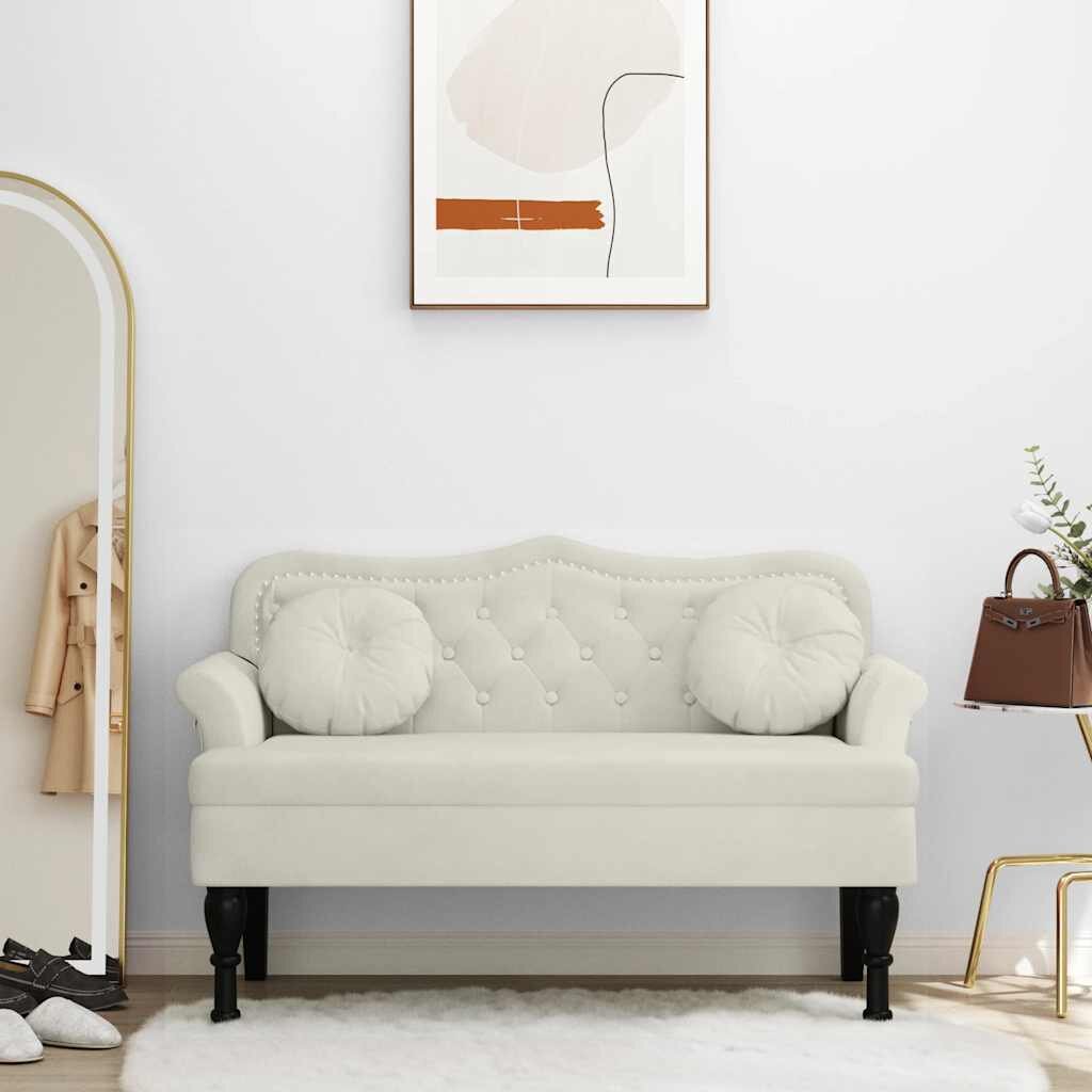 vidaXL Пейка с възглавници кремава 1205x65x75 см кадифе