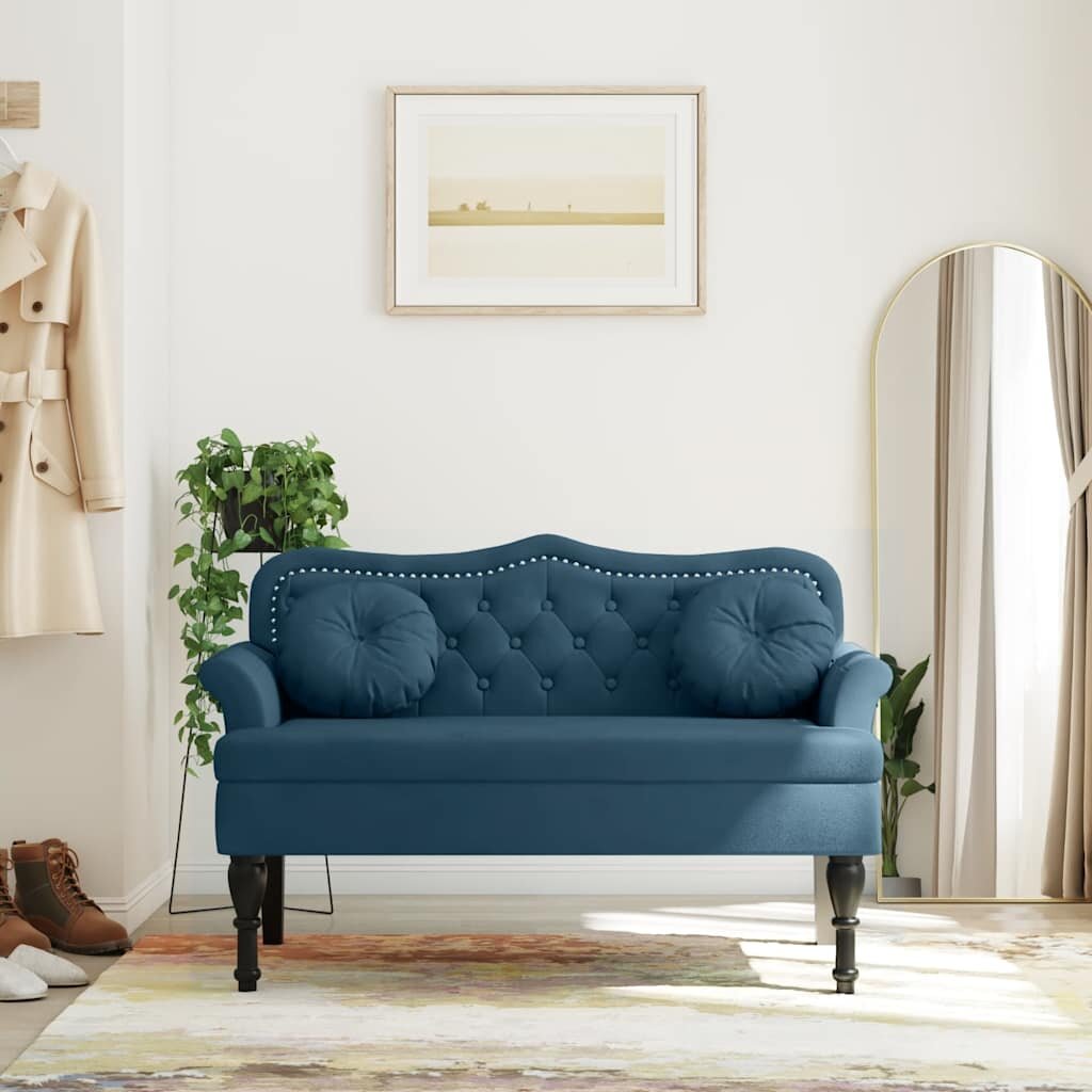 vidaXL Пейка с възглавници синя 1205x65x75 см кадифе