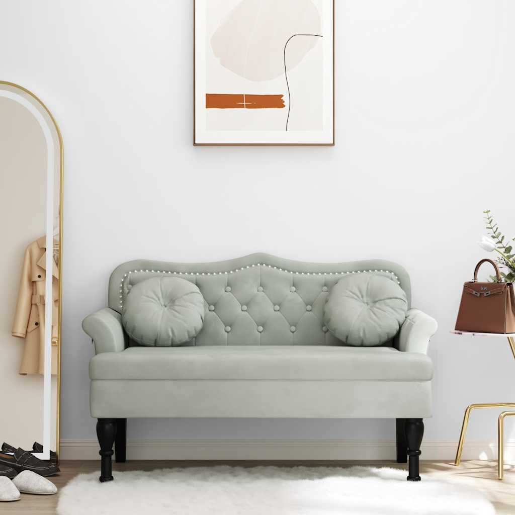 vidaXL Пейка с възглавници светло сива 1205x65x75 см кадифе