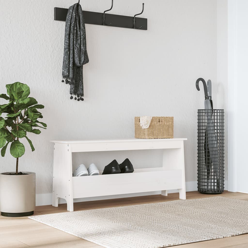 vidaXL Пейка за антре бяла 100x28x45 см масивна дървесина бор