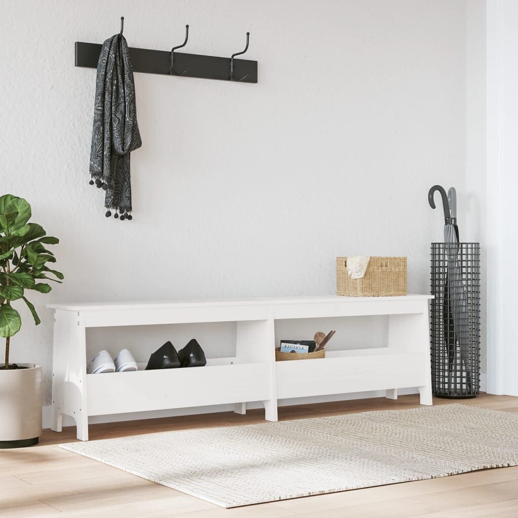 vidaXL Пейка за антре бяла 160x28x45 см борово дърво масив