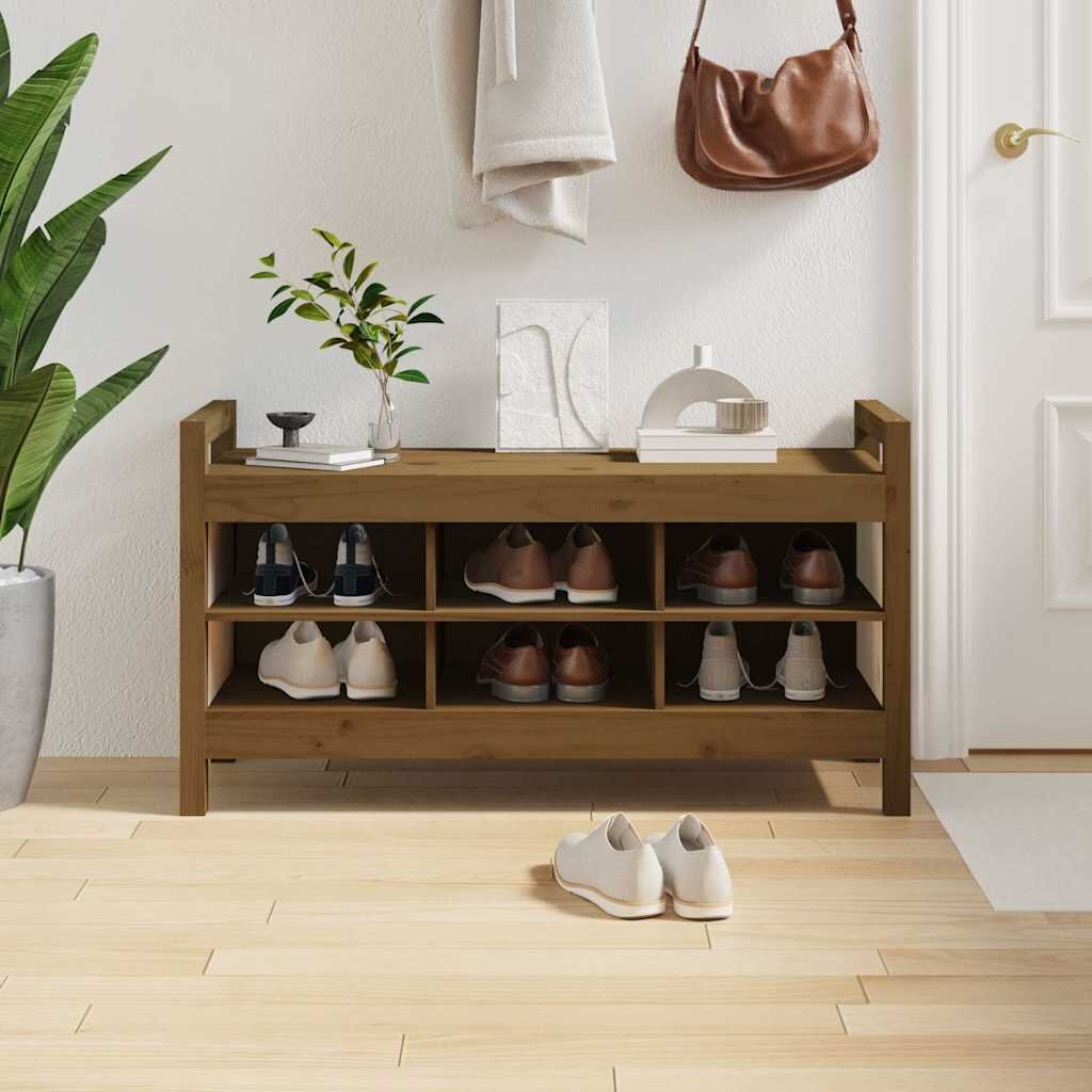 vidaXL Пейка за антре меденокафява 110x40x60 см борово дърво масив
