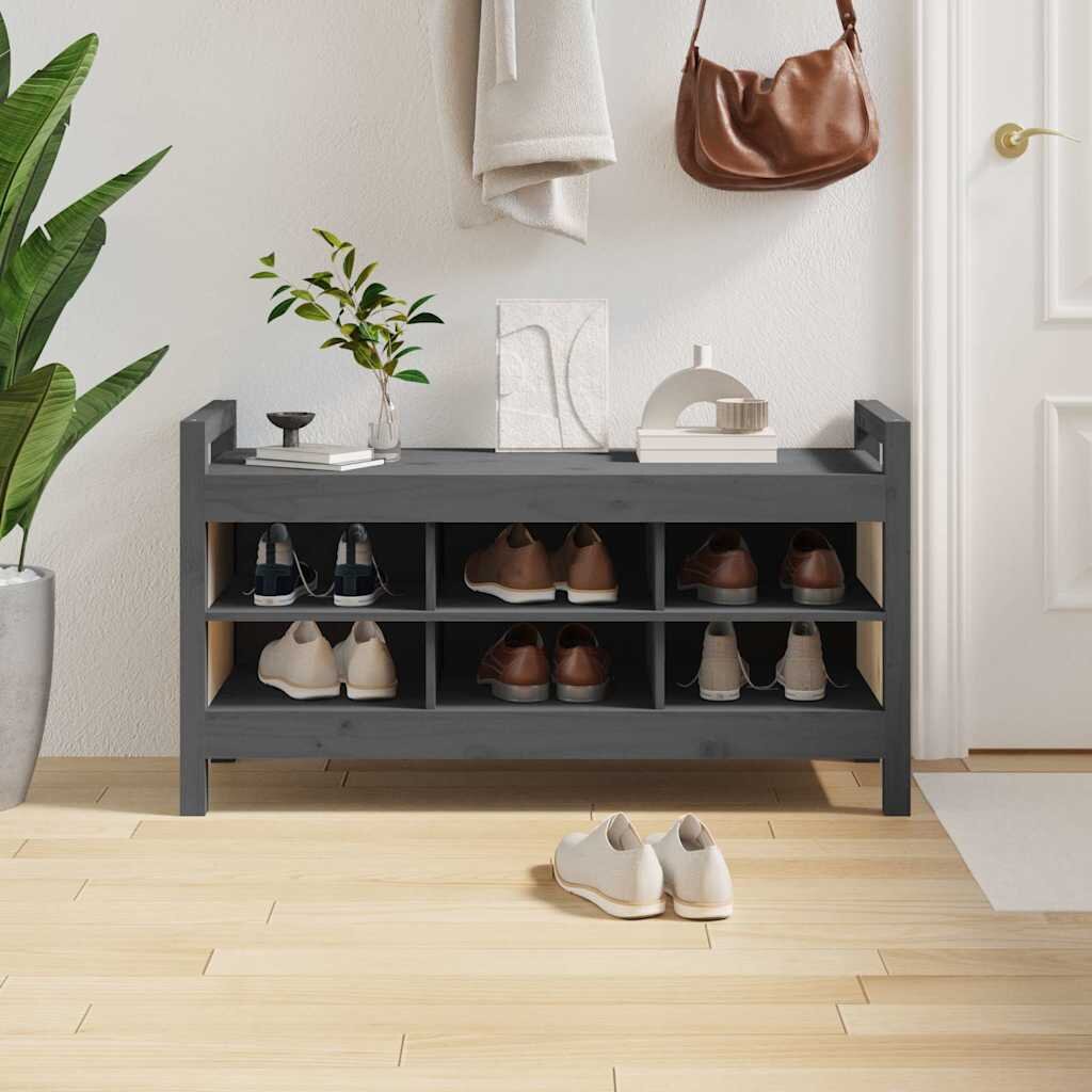 vidaXL Пейка за антре сива 110x40x60 см борово дърво масив