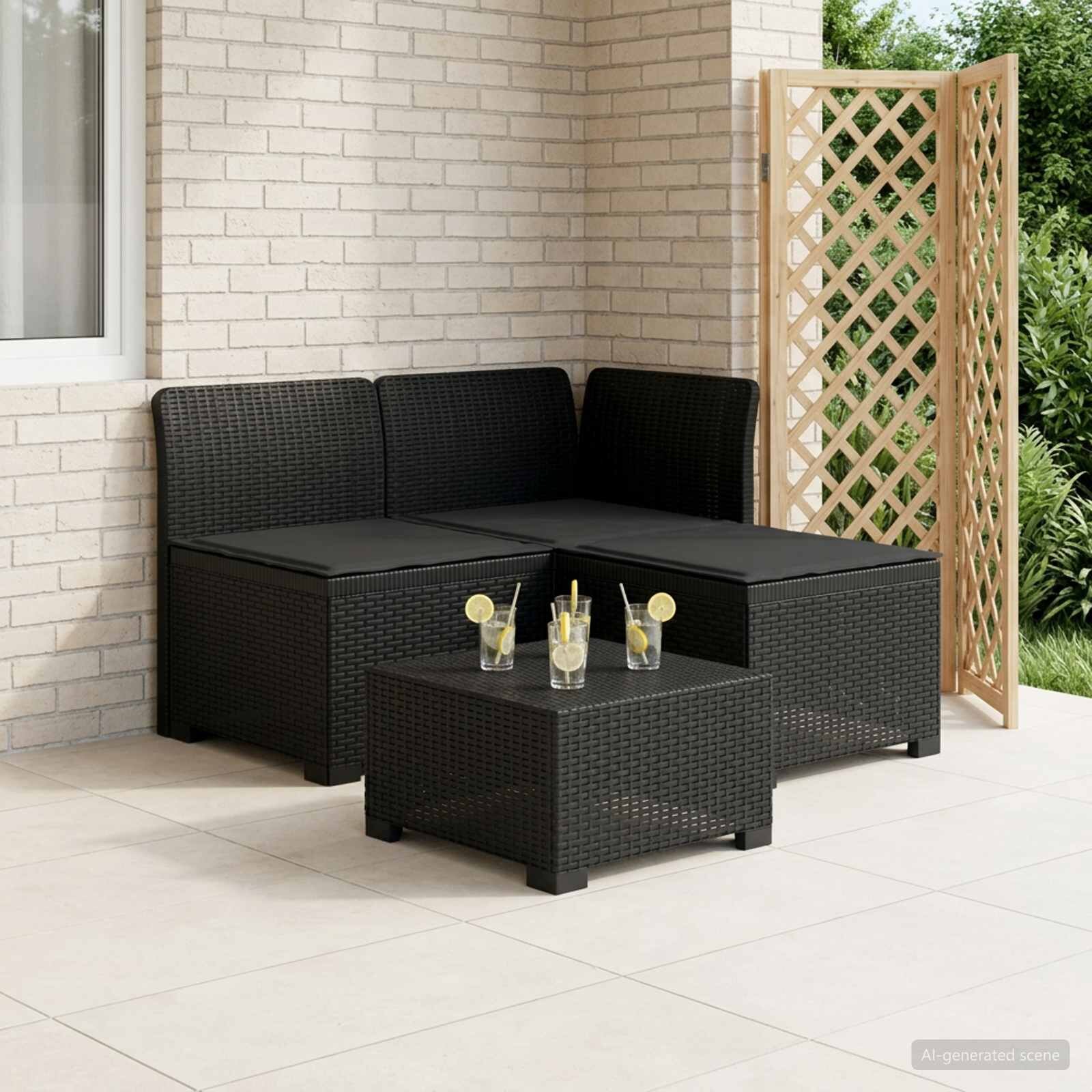 vidaXL Пейка за градина с Cushions във вид на ратан 3-местен ПП