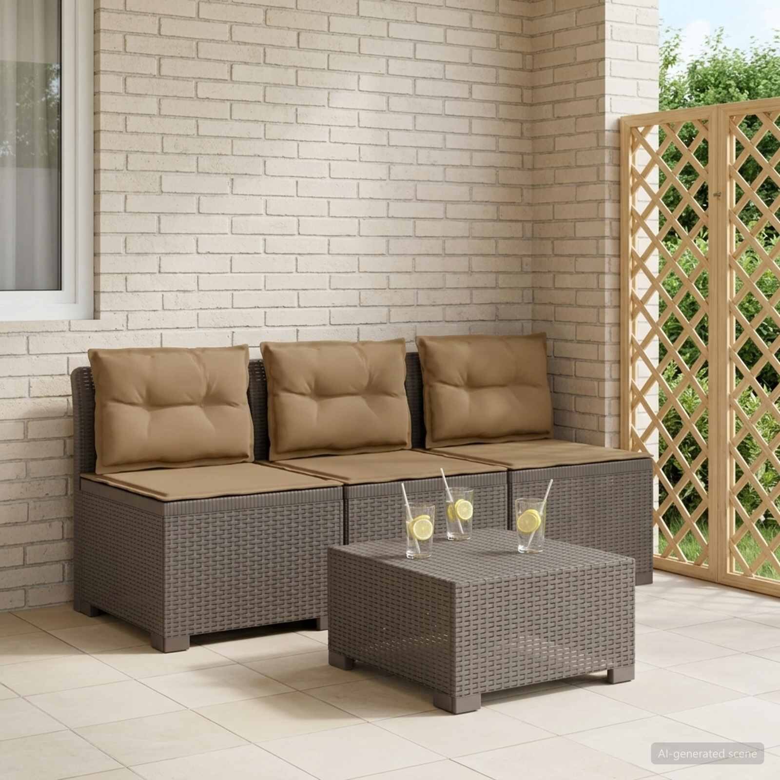 vidaXL Пейка за градина с Cushions във вид на ратан 3-местен ПП