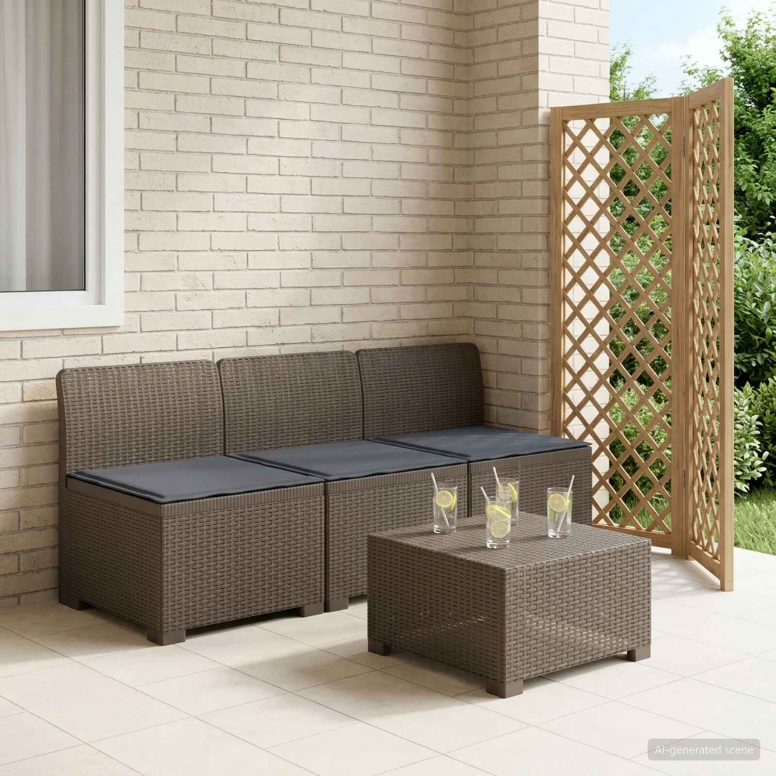 vidaXL Пейка за градина с Cushions във вид на ратан 3-местен ПП