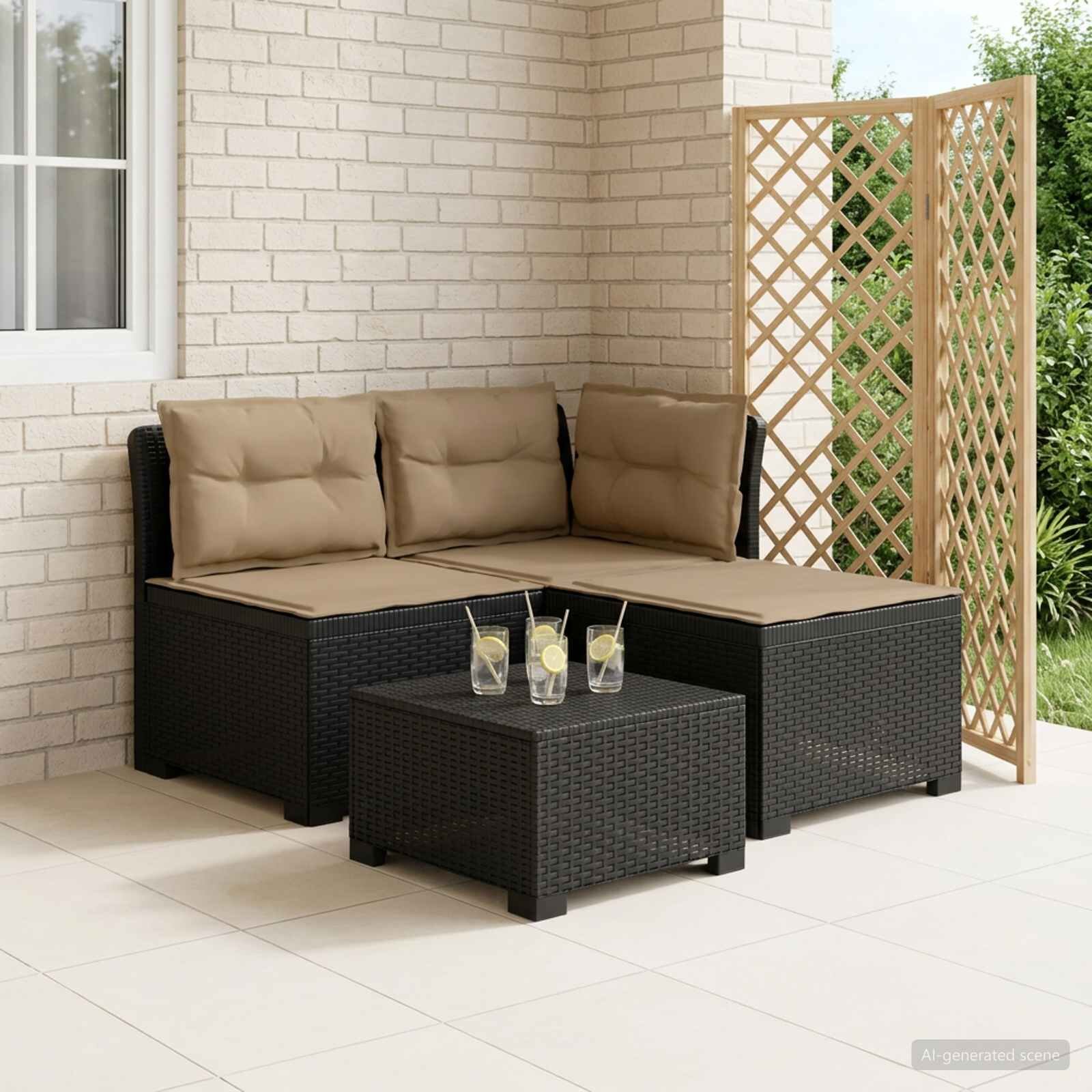 vidaXL Пейка за градина с Cushions във вид на ратан 3-местен ПП