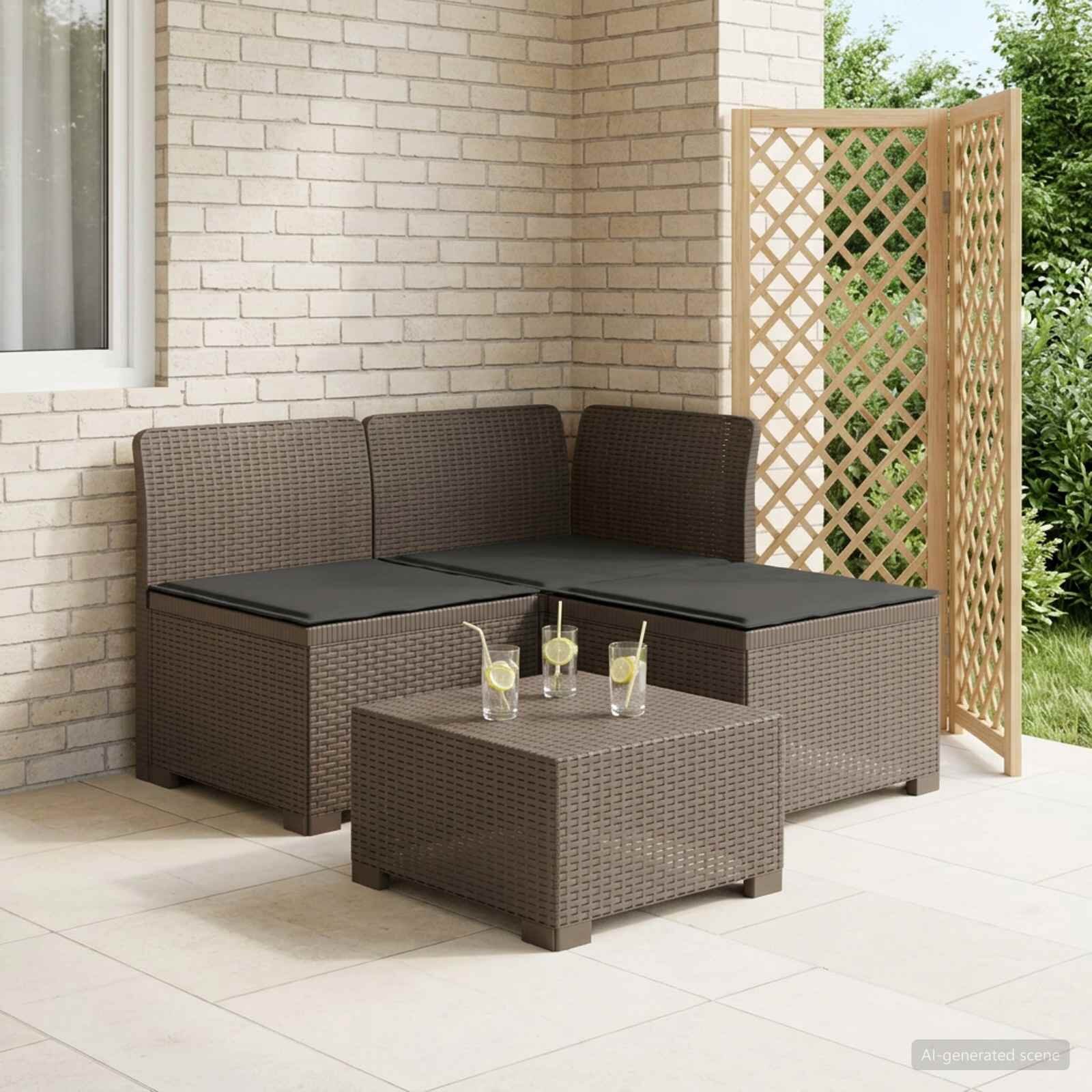 vidaXL Пейка за градина с Cushions във вид на ратан 3-местен ПП