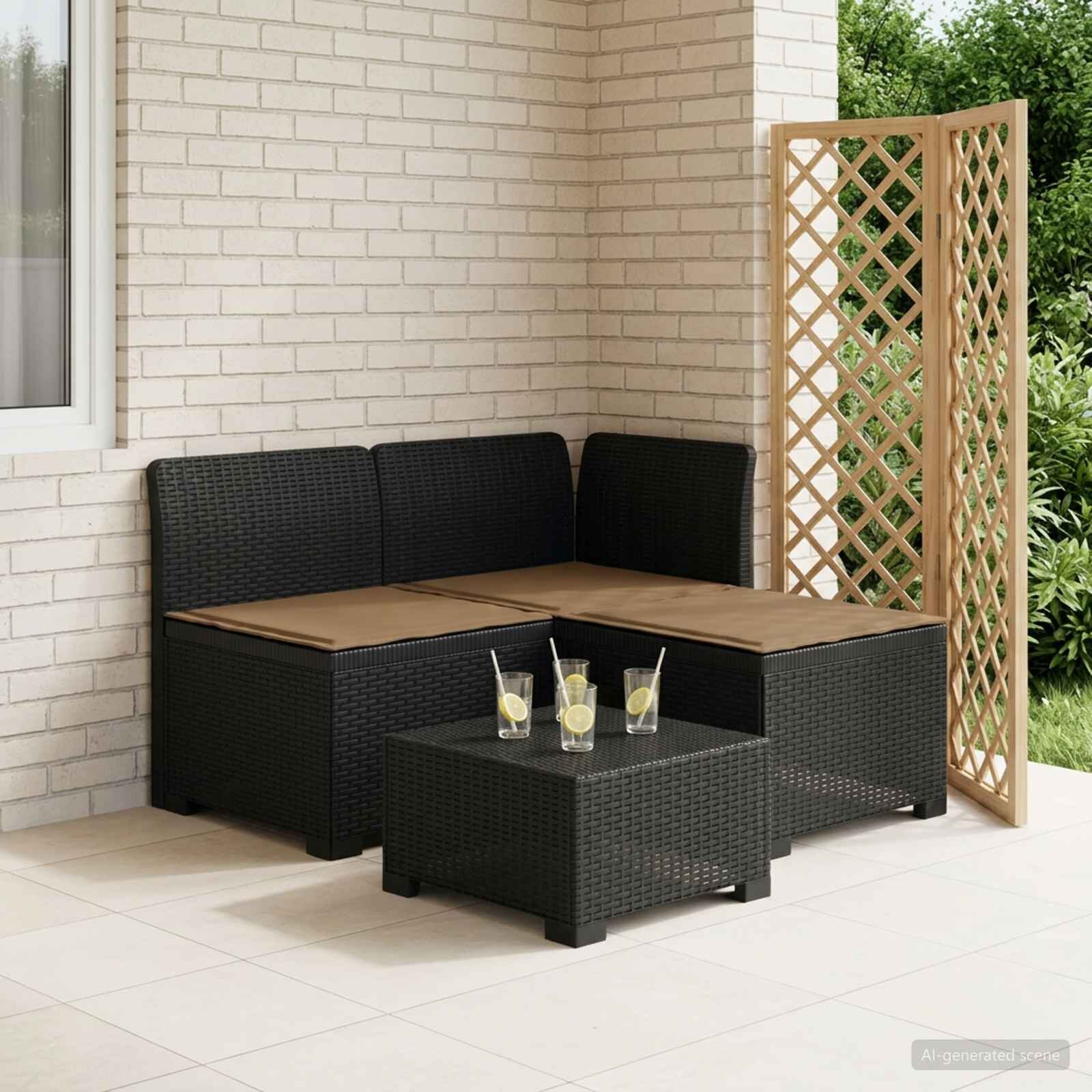 vidaXL Пейка за градина с Cushions във вид на ратан 3-местен ПП
