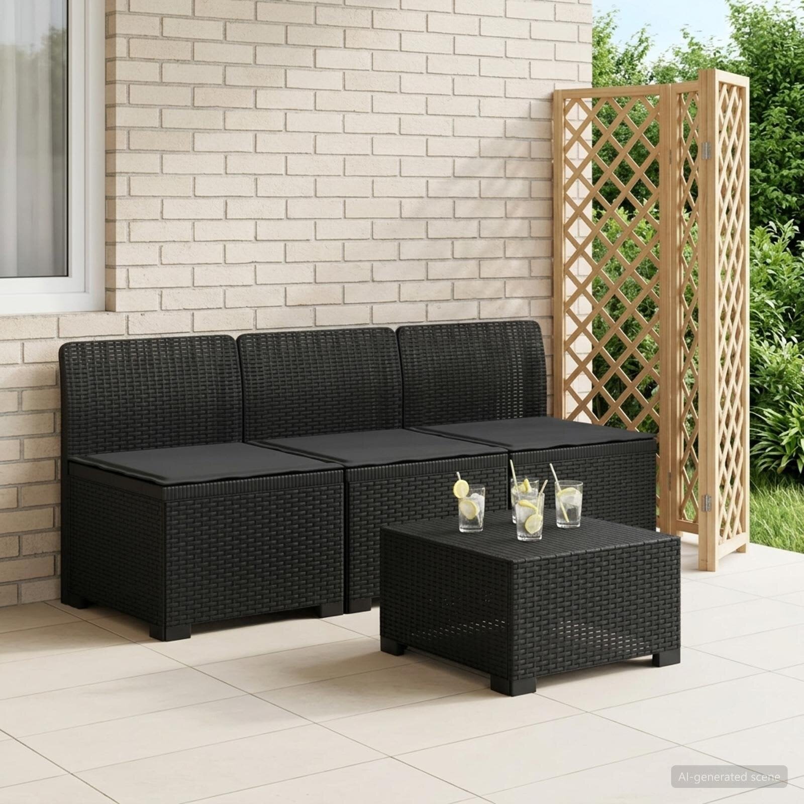 vidaXL Пейка за градина с Cushions във вид на ратан 3-местен ПП