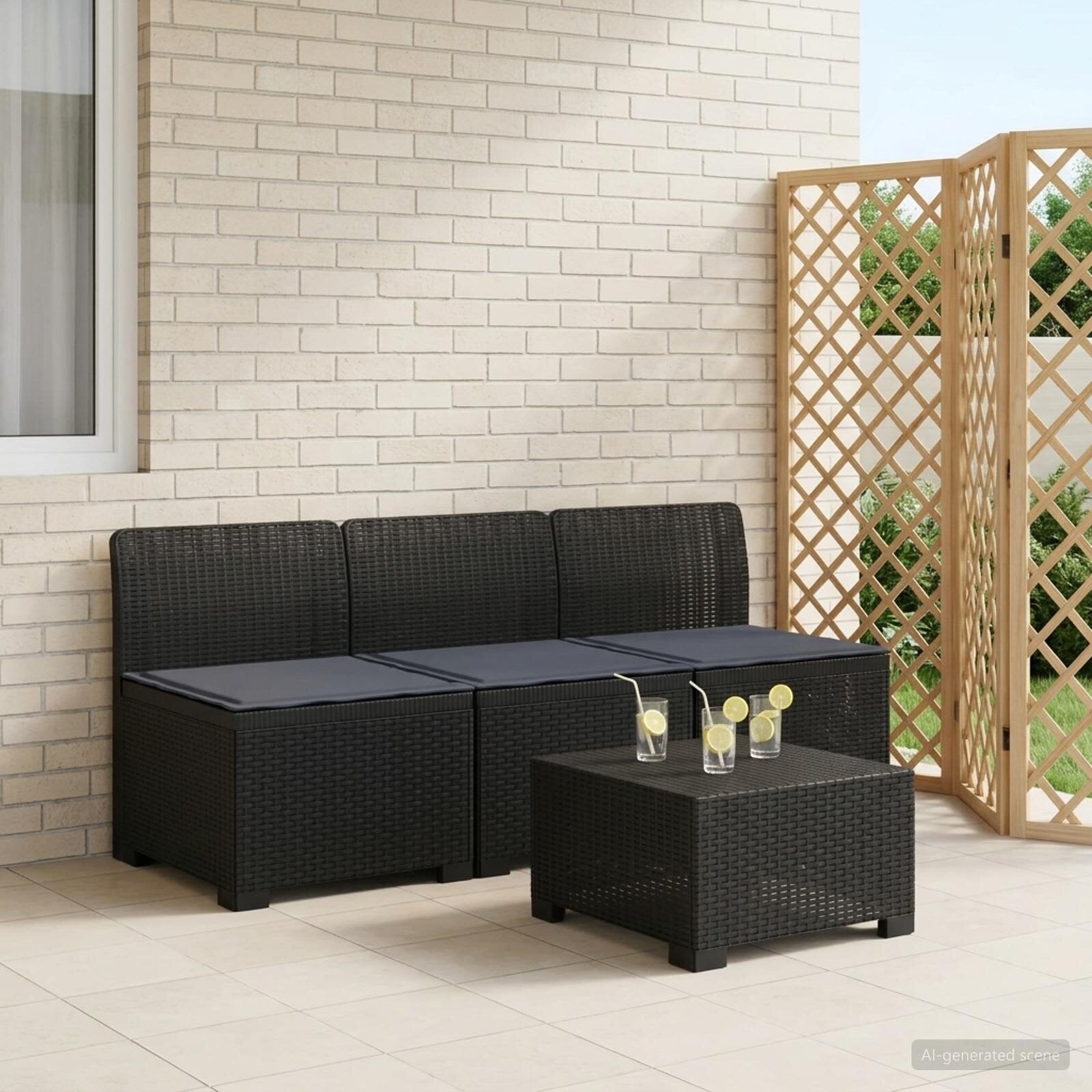 vidaXL Пейка за градина с Cushions във вид на ратан 3-местен ПП