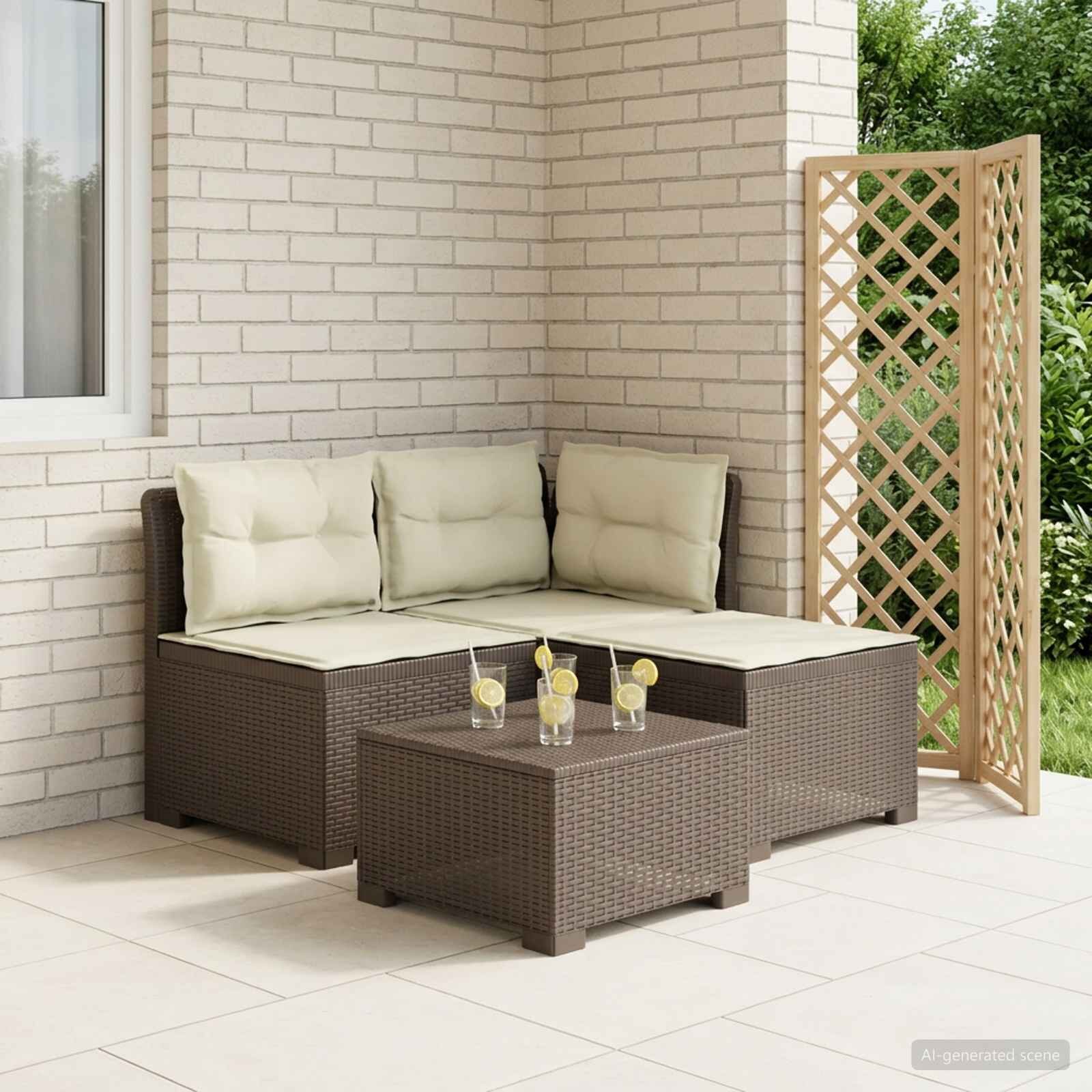 vidaXL Пейка за градина с Cushions във вид на ратан 3-местен ПП