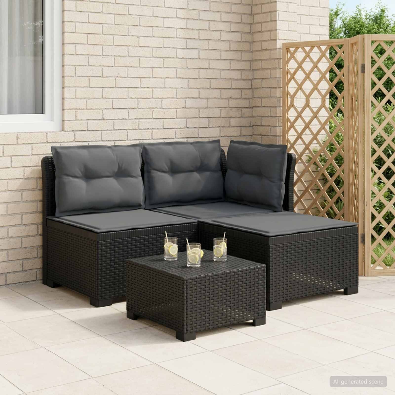 vidaXL Пейка за градина с Cushions във вид на ратан 3-местен ПП