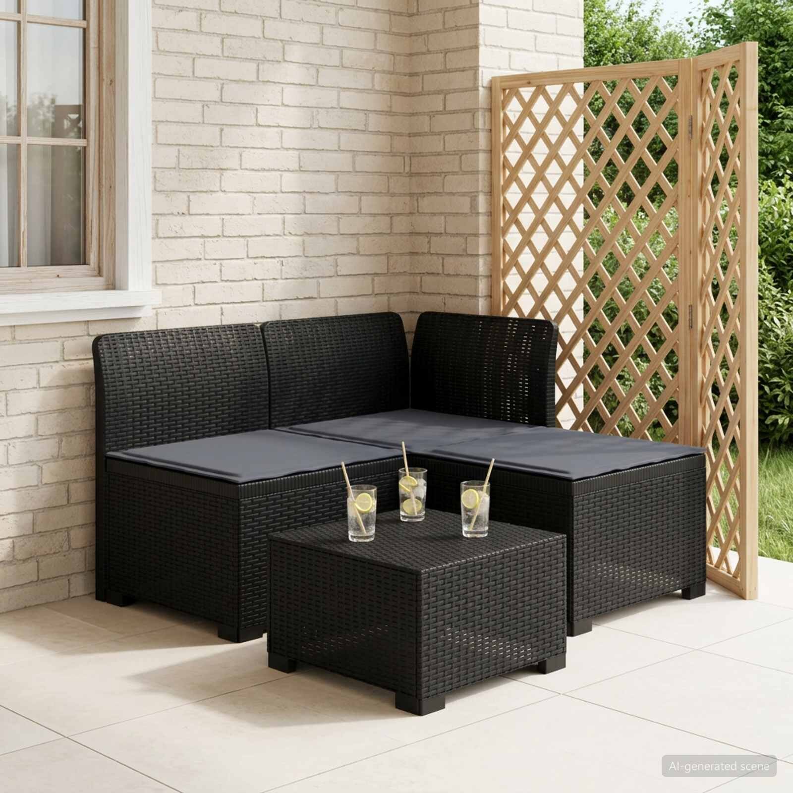 vidaXL Пейка за градина с Cushions във вид на ратан 3-местен ПП