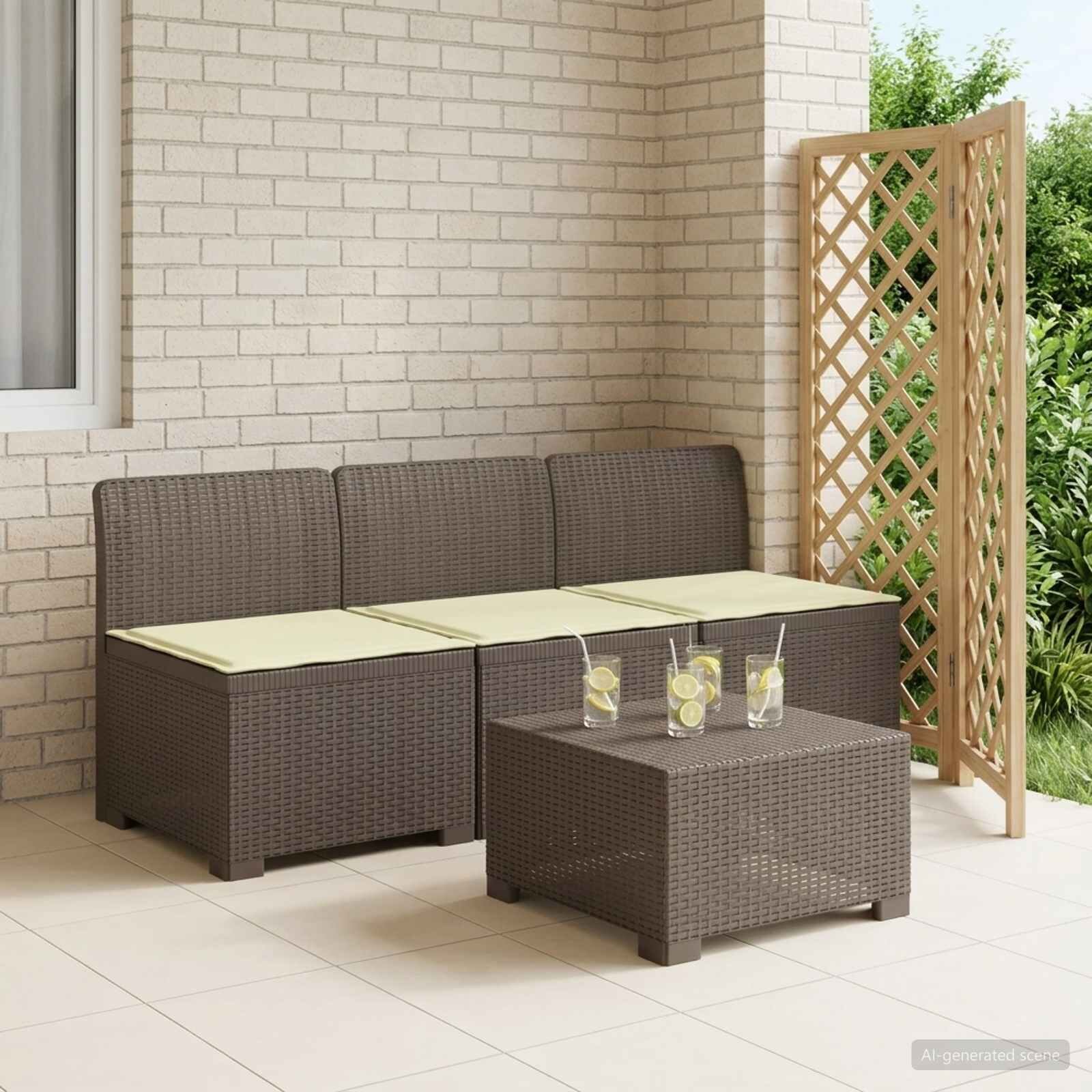 vidaXL Пейка за градина с Cushions във вид на ратан 3-местен ПП
