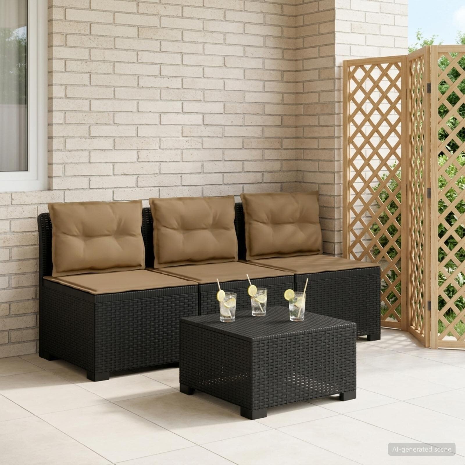 vidaXL Пейка за градина с Cushions във вид на ратан 3-местен ПП