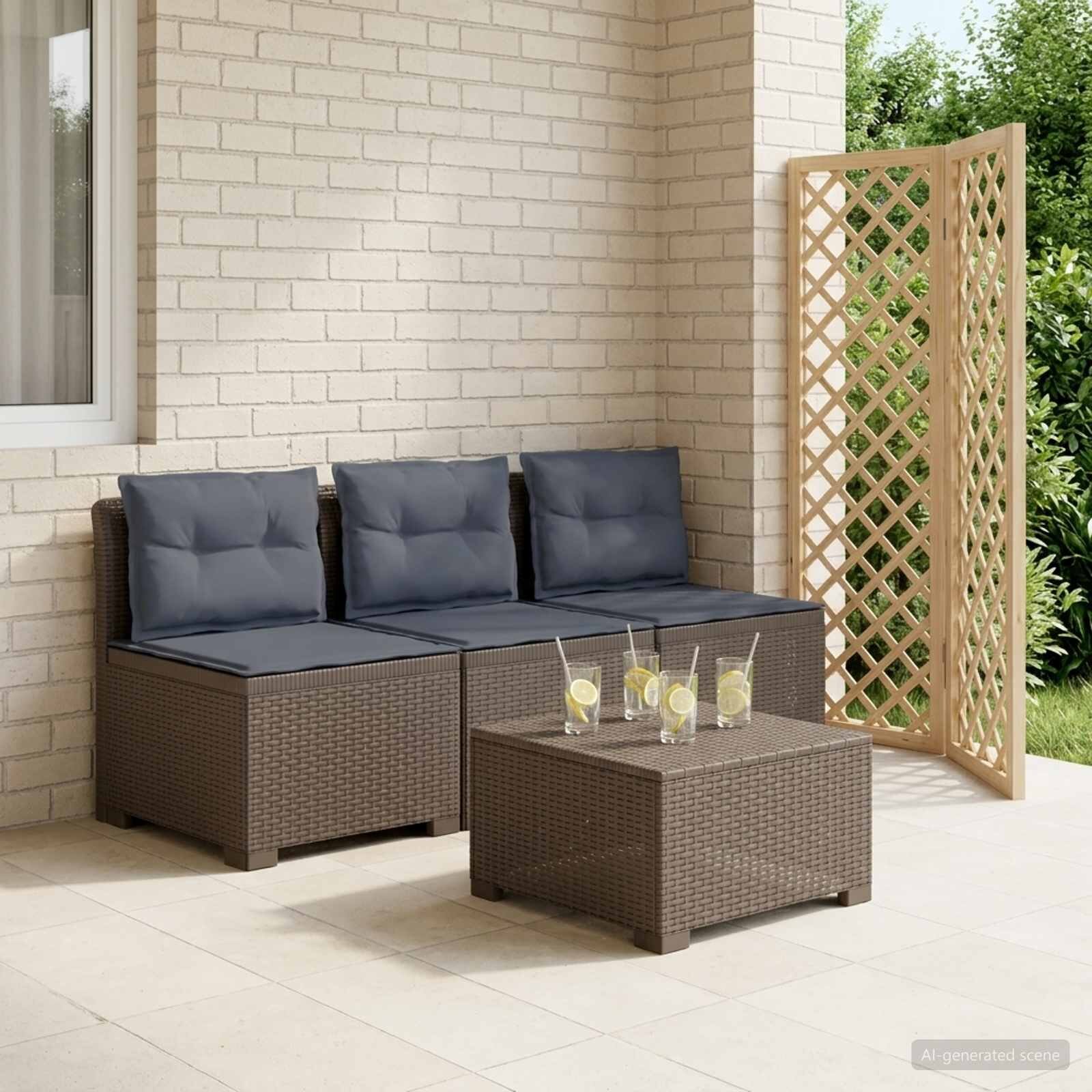 vidaXL Пейка за градина с Cushions във вид на ратан 3-местен ПП