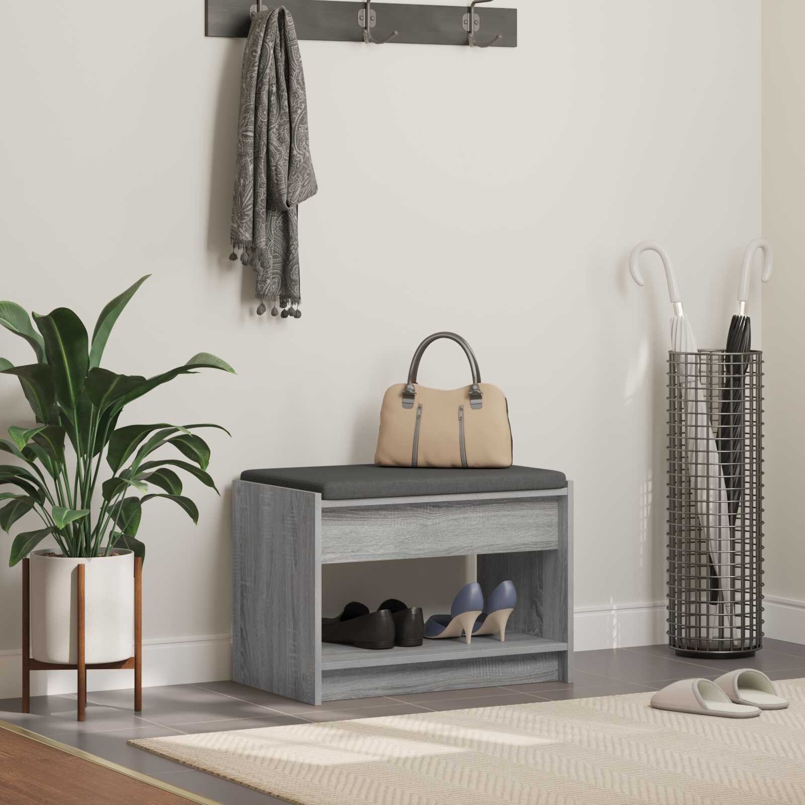 vidaXL Пейка за коридор Сиво Сонома 63 x 38 x 45 см
