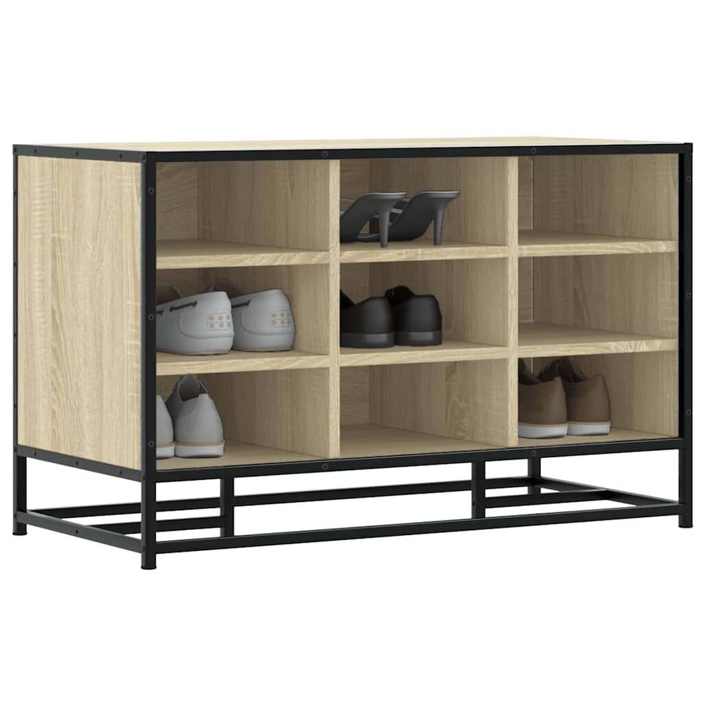 vidaXL Пейка за обувки Sonoma Oak Изработена от дърво и метал