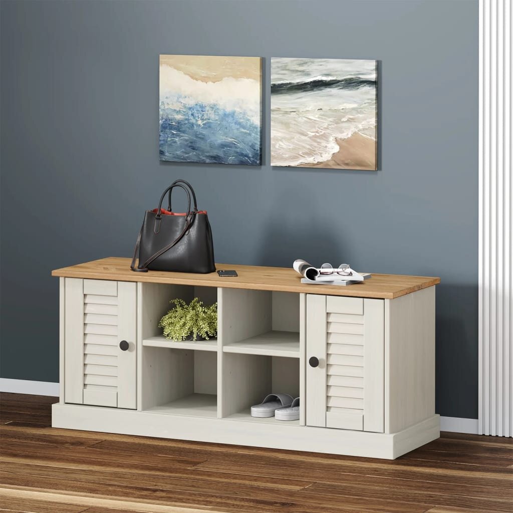 vidaXL Пейка за обувки VIGO бяла 106x35x45 см бор масив