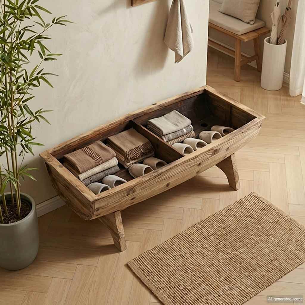 vidaXL Пейка за съхранение дървен масив и плат 103x51x44 см