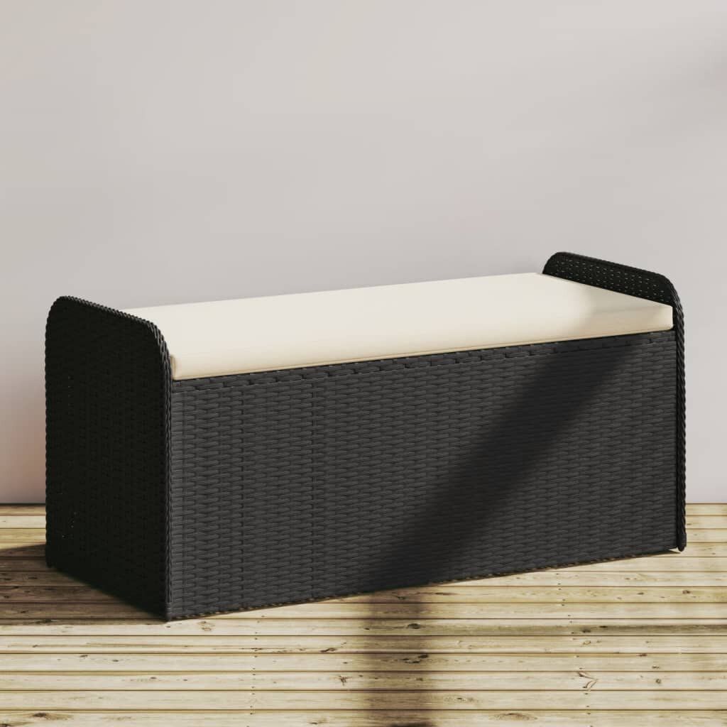 vidaXL Пейка за съхранение с възглавница черна 115x51x52 см полиратан