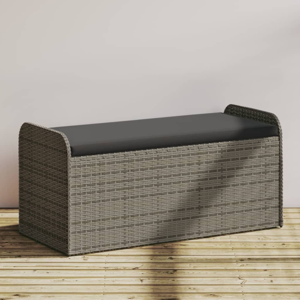 vidaXL Пейка за съхранение с възглавница сива 115x51x52 см полиратан