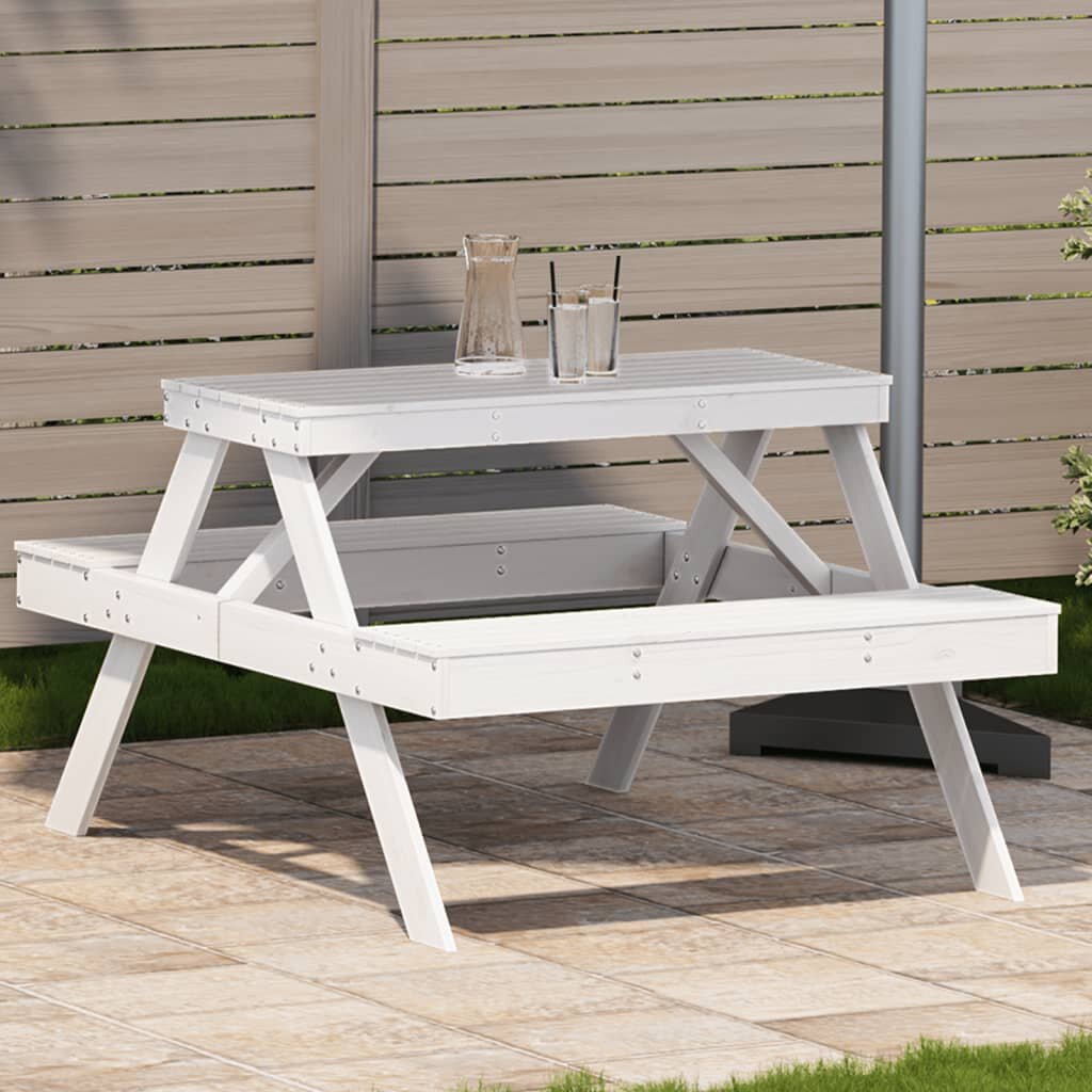 vidaXL Пикник маса бяла 105x134x75 см борово дърво масив