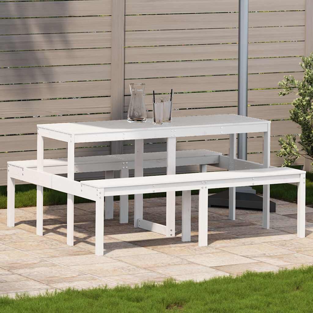 vidaXL Пикник маса бяла 160x134x75 см борово дърво масив