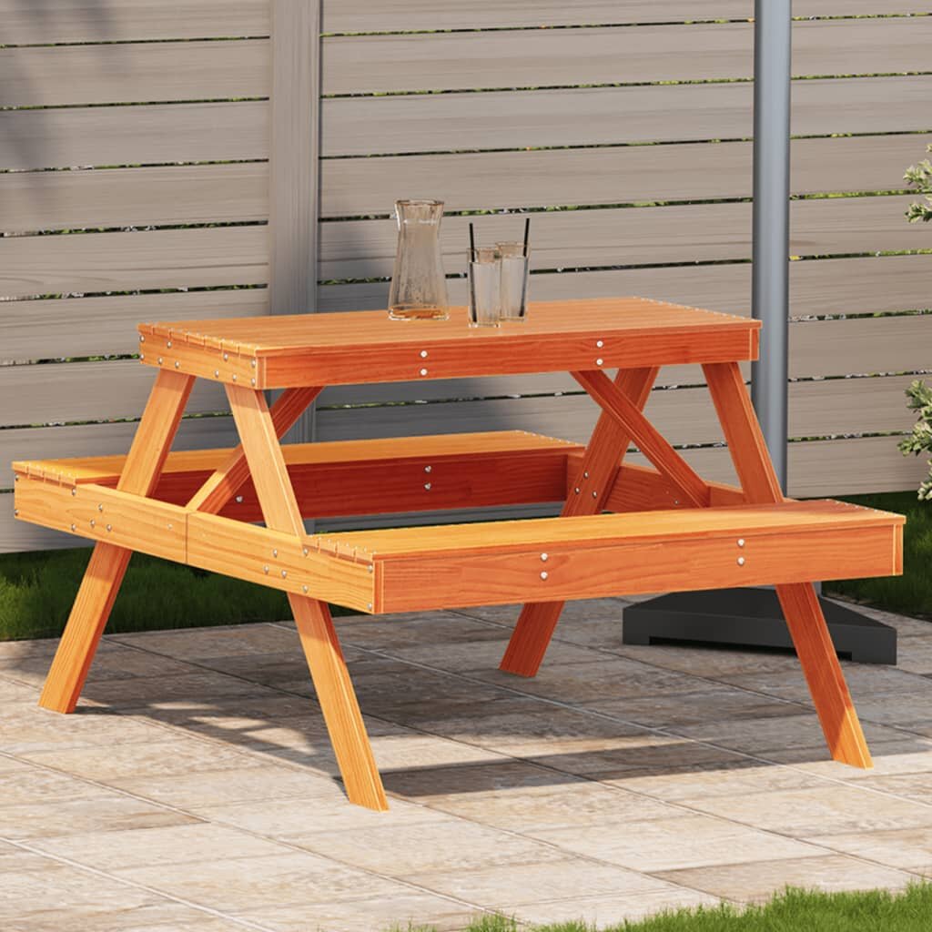 vidaXL Пикник маса восъчнокафява 105x134x75 см борово дърво масив