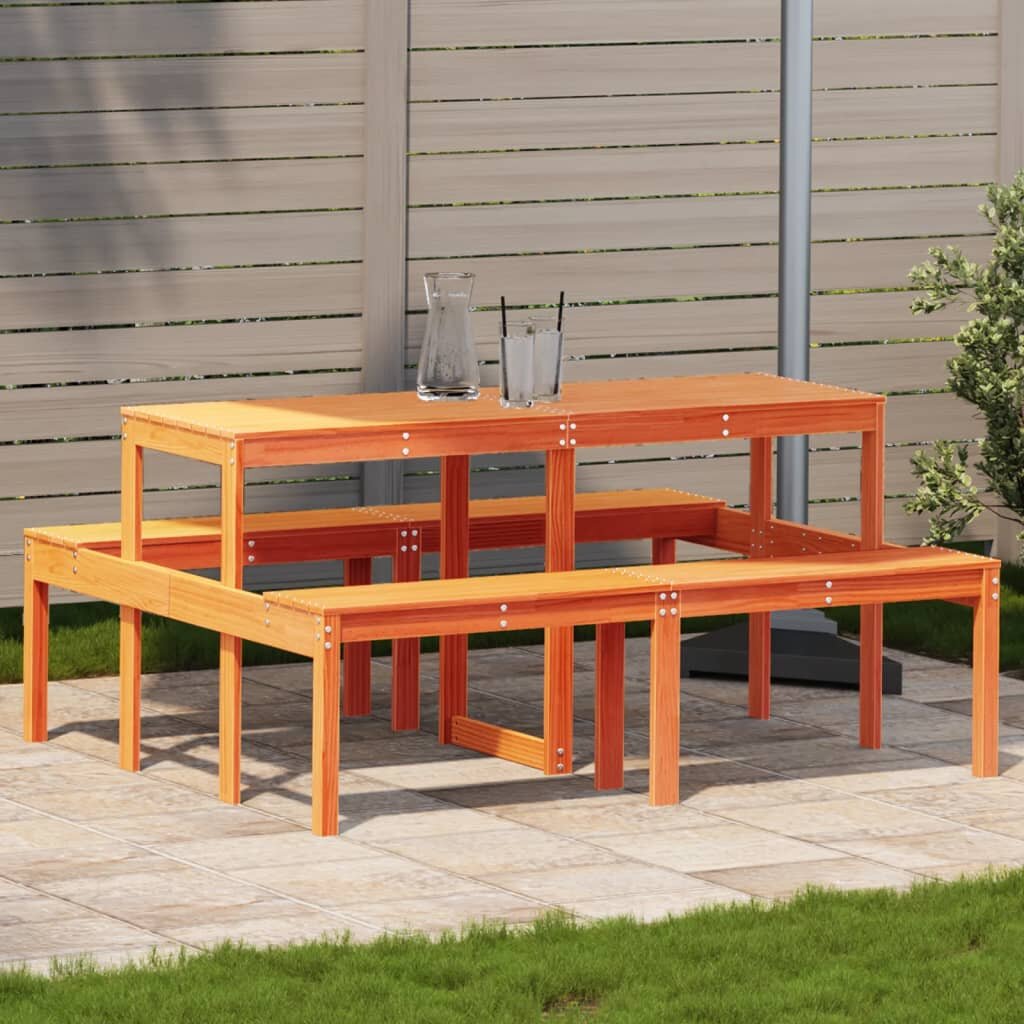 vidaXL Пикник маса восъчнокафява 160x134x75 см борово дърво масив