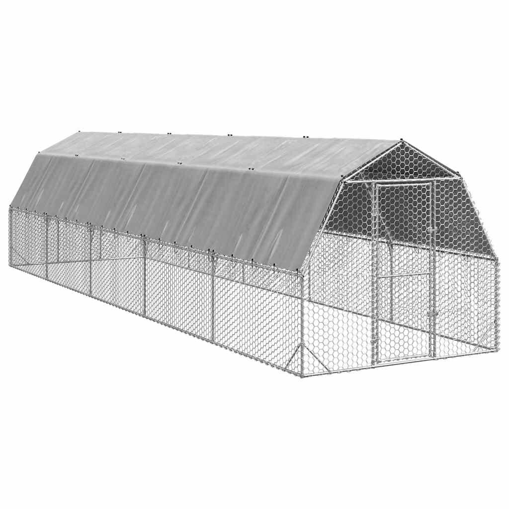 vidaXL Пилешки подиум с покрив 25x10x225 м Поцинкована стомана