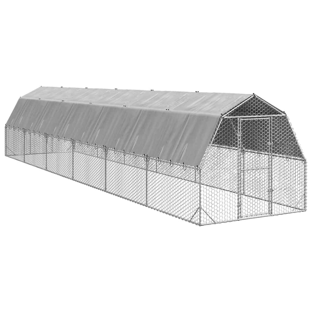 vidaXL Пилешки подиум с покрив 25x12x225 м Поцинкована стомана