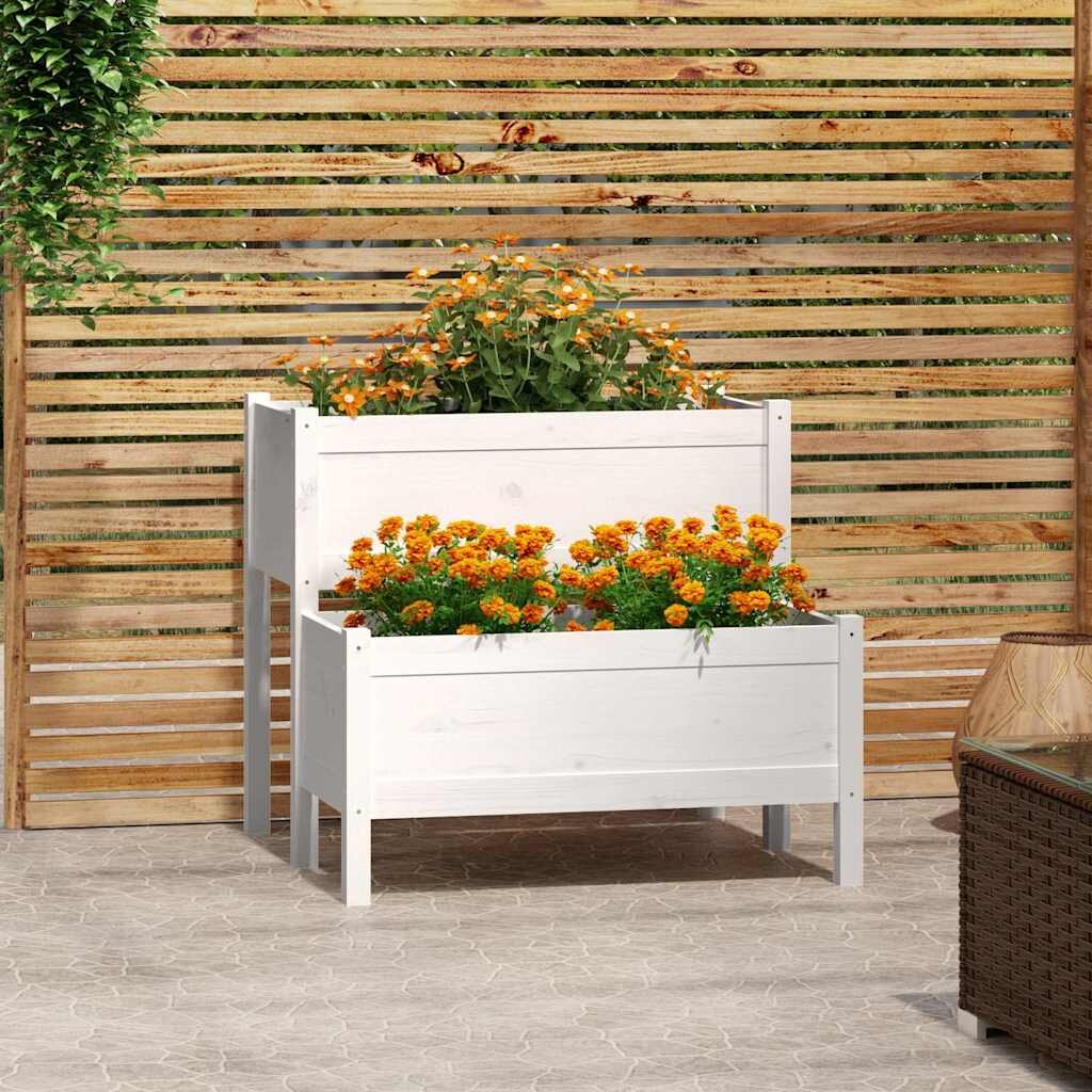vidaXL Плантер бял 845x84x75 см борово дърво масив
