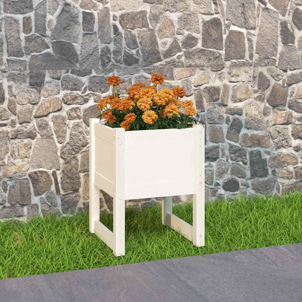 vidaXL Плантер бяла 40x40x525 см борово дърво масив