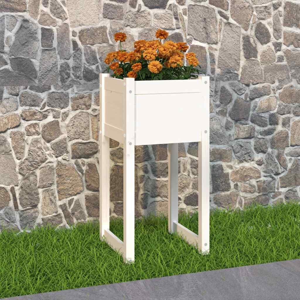 vidaXL Плантер бяла 40x40x81 см борово дърво масив