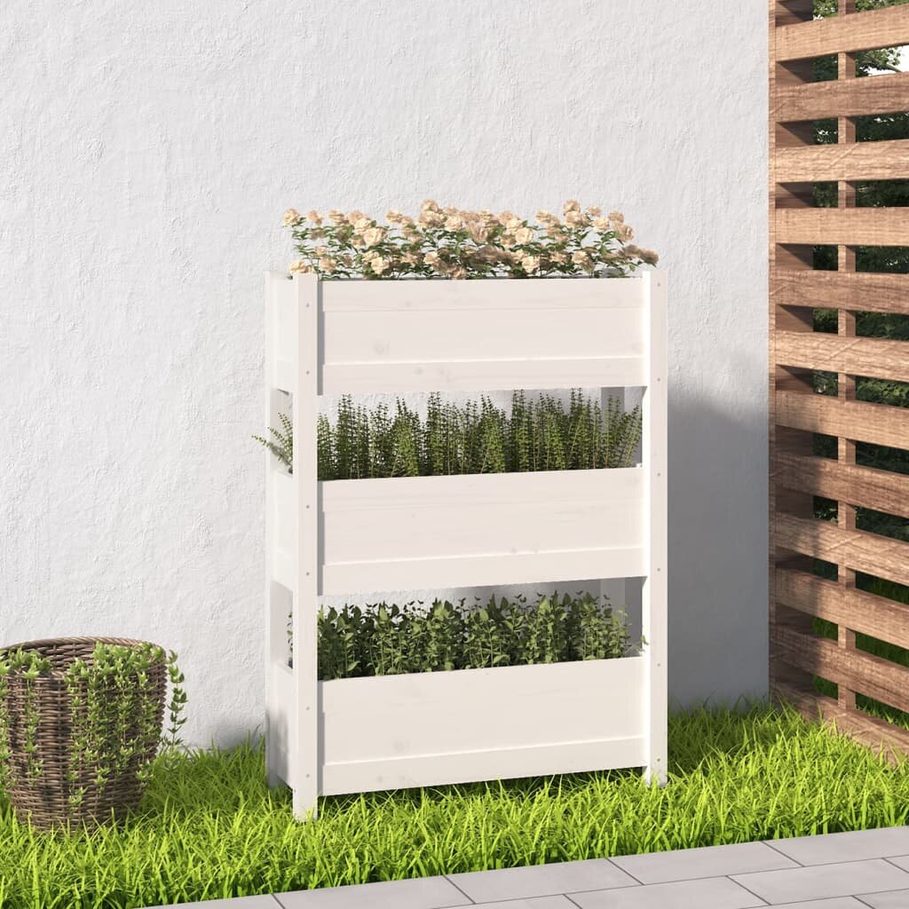 vidaXL Плантер бяла 77x25x1045 см борово дърво масив