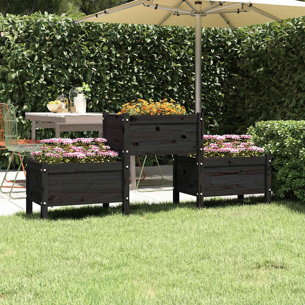 vidaXL Плантер черен 1785x44x75 см борово дърво масив