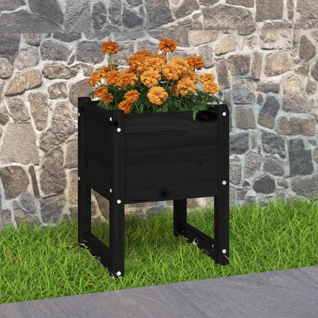 vidaXL Плантер черен 40x40x525 см борово дърво масив