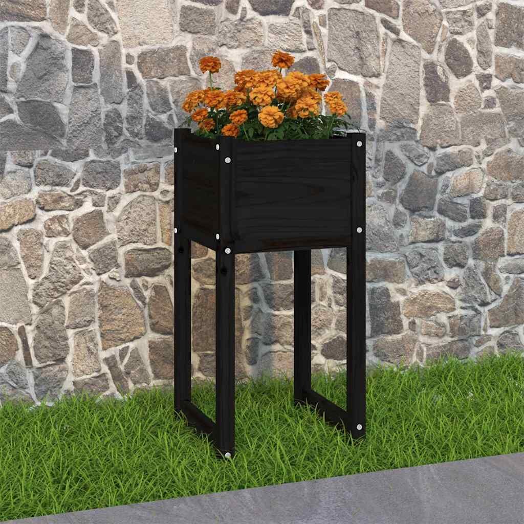 vidaXL Плантер черен 40x40x81 см борово дърво масив