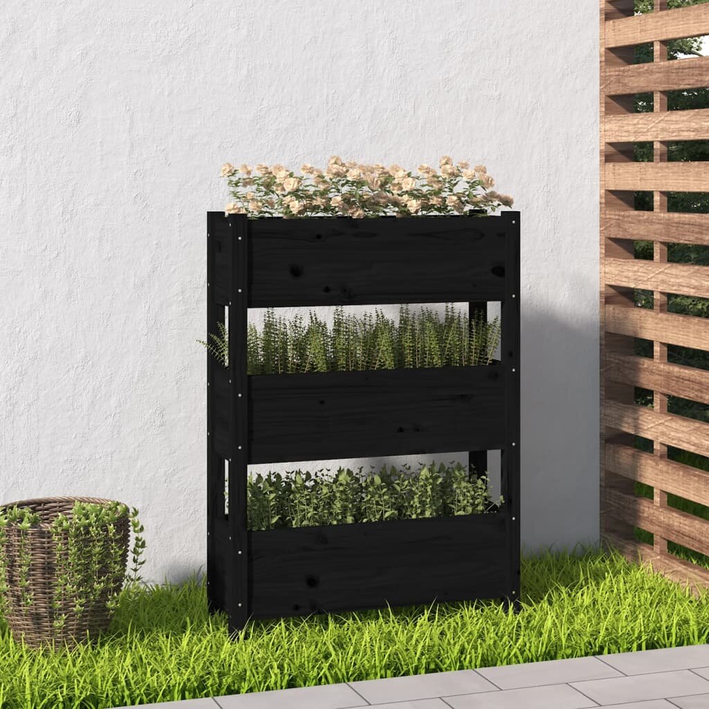 vidaXL Плантер черен 77x25x1045 см борово дърво масив