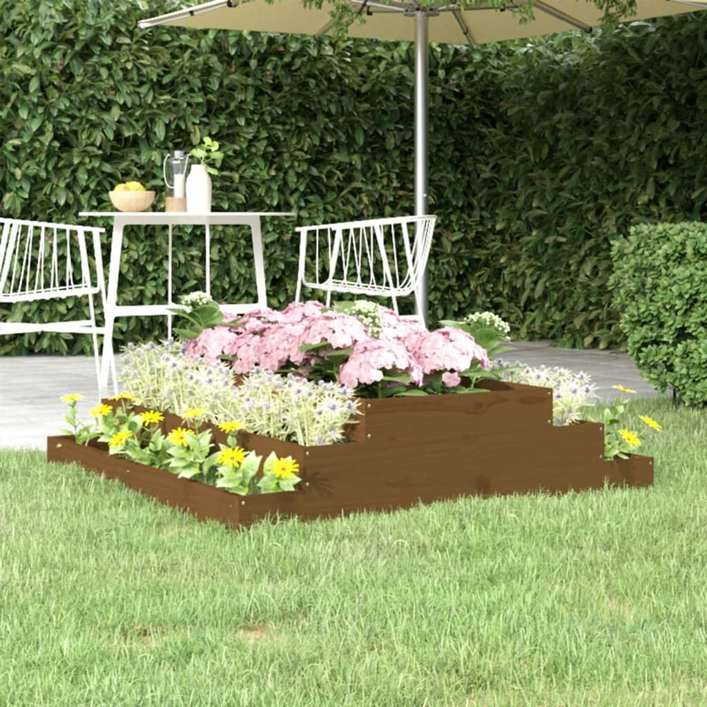 vidaXL Плантер меденокафяв 110x110x27 см борово дърво масив