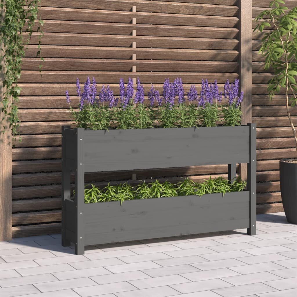 vidaXL Плантер сив 112x25x66 см борово дърво масив