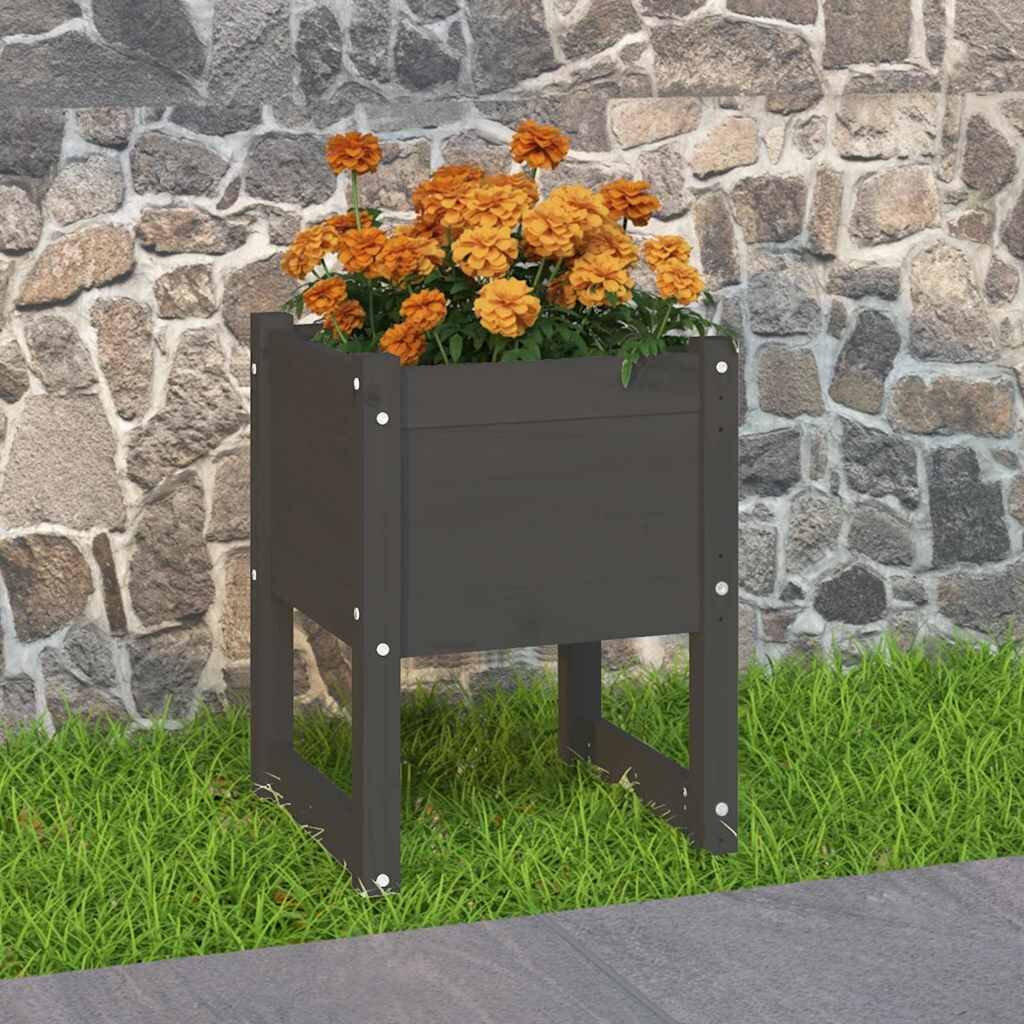 vidaXL Плантер сив 40x40x525 см борово дърво масив