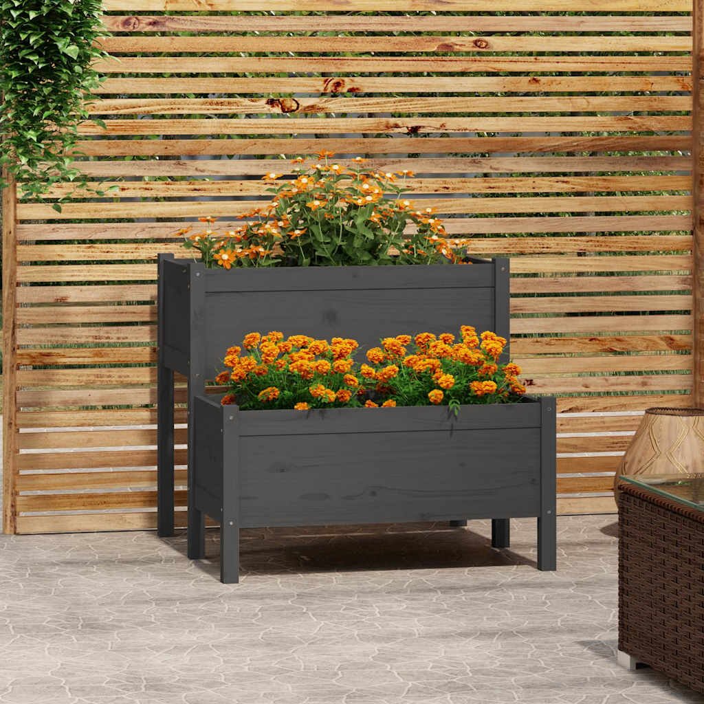 vidaXL Плантер сив 845x84x75 см борово дърво масив