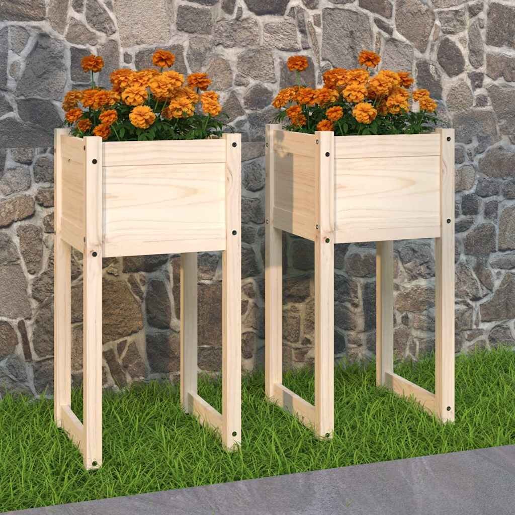 vidaXL Плантери 2 бр 40x40x81 см борово дърво масив