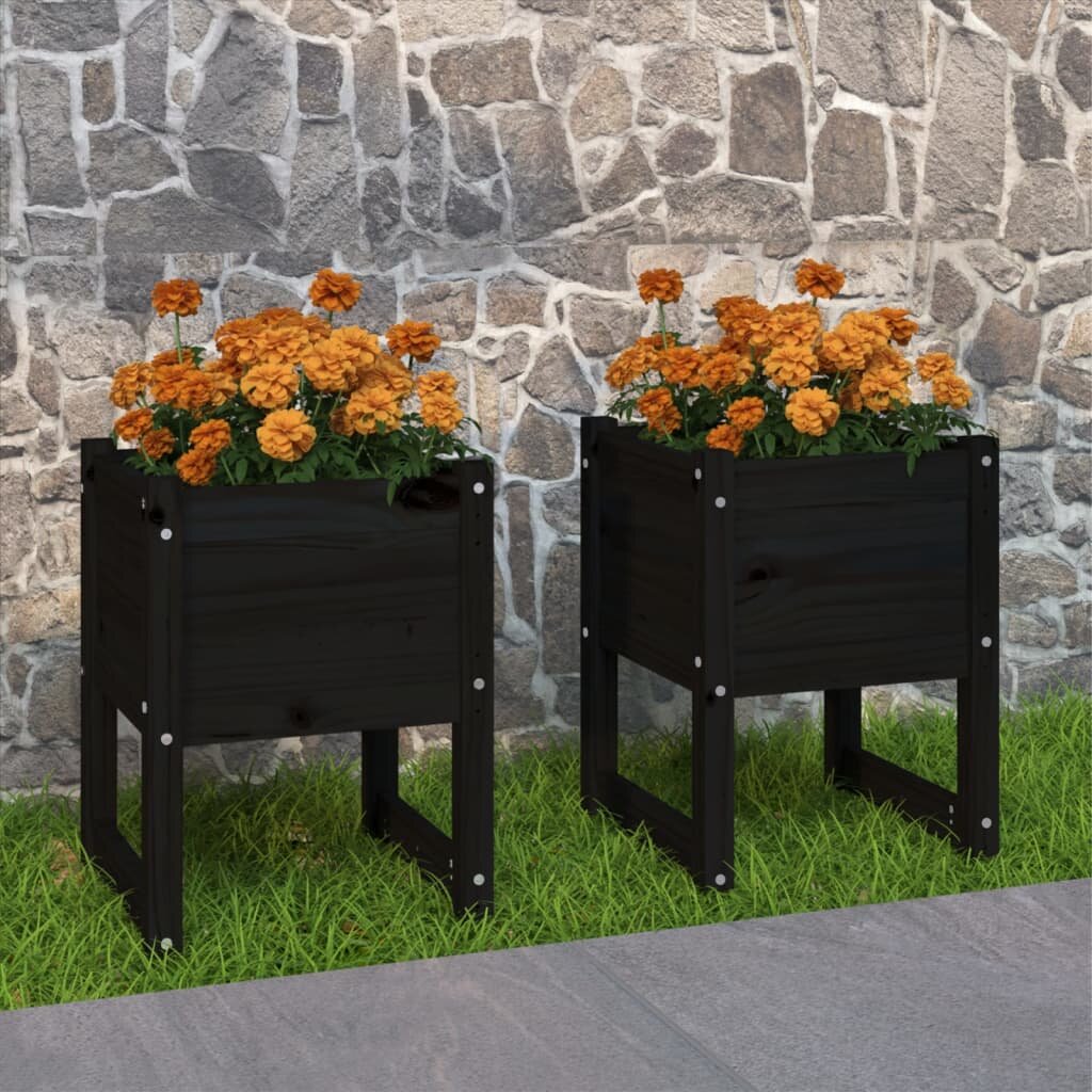vidaXL Плантери 2 бр черни 40x40x525 см борово дърво масив