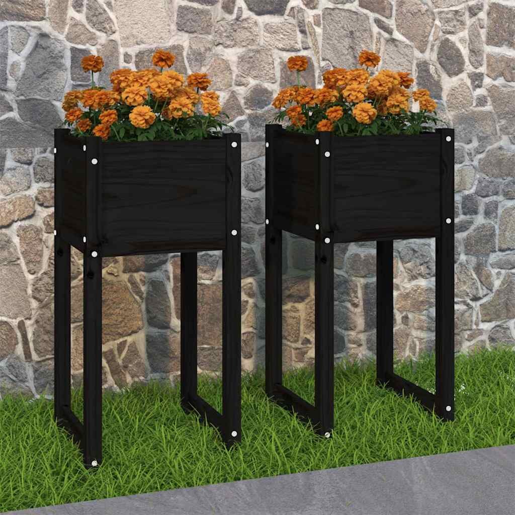vidaXL Плантери 2 бр черни 40x40x81 см борово дърво масив
